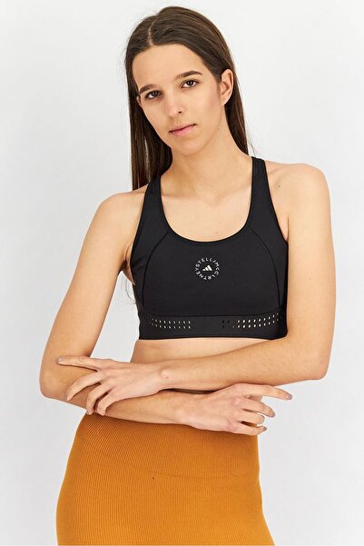 adidas حمالة صدر رياضية مبطنة قليلاً بشعار العلامة التجارية للنساء من ستيلا مكارتني، باللون الأسود