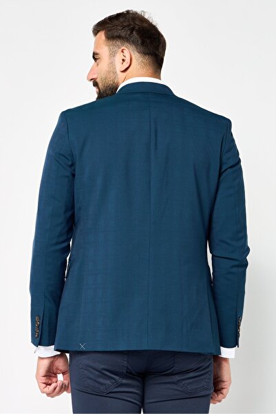 Tommy Hilfiger Men Tailored Fit Long Sleeves Checkered Blazer, Teal Green