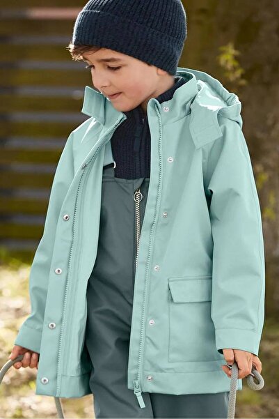 Tchibo Kids Boy Hooded Long Sleeve Rain Jacket, Turquoise
