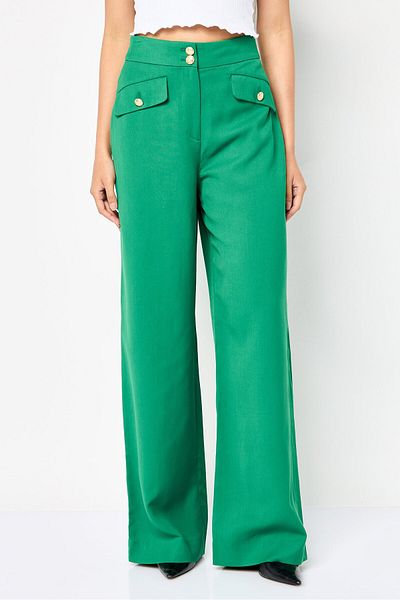 Gant Women Regular Fit Solid Wide Leg Pants, Green