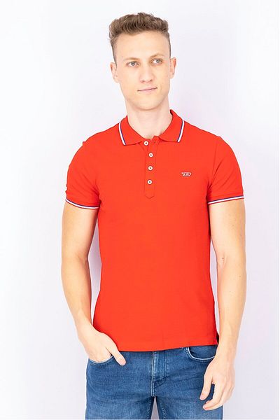 Diesel Men Regular Fit Embroidered Print Short Sleeves Polo, Red