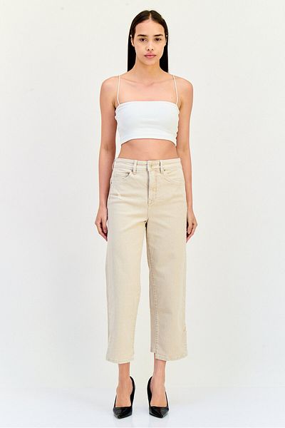 Salsa Women Cropped Straight Fit Washed Stretchable Jeans, Beige