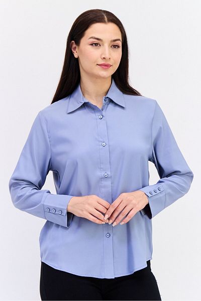 Bebe Women Spread Collar Solid Long Sleeves Blouse, Dusty Blue
