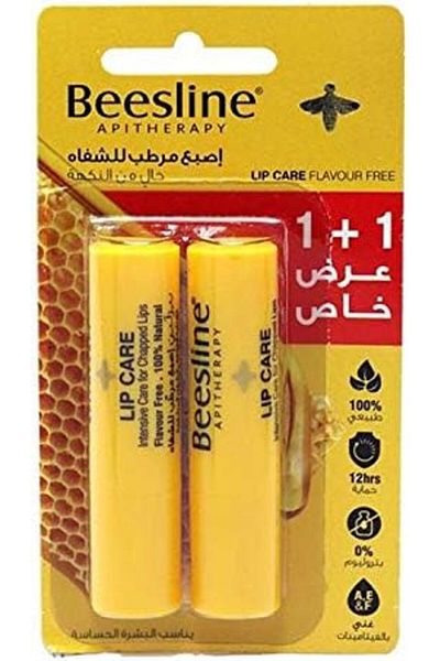 Beesline Lip Care Unscented Flavour Free Lip Balm 4 g, 2-Piece, Yellow