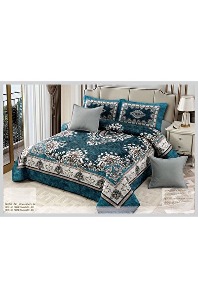CHIRASO CHIRASO Velvet Duvet Cover Set, 5 Pieces, 230x250, Abstract Print, dark turquoise