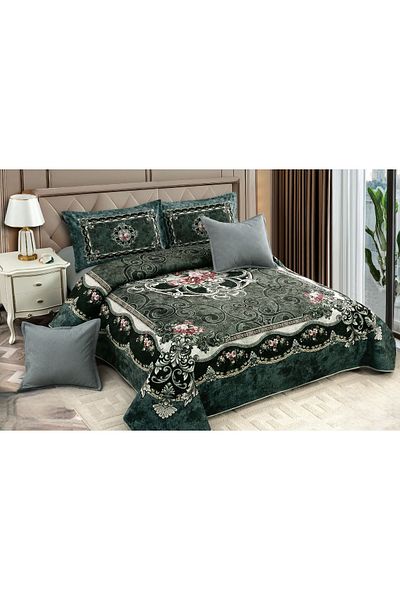 CHIRASO CHIRASO Velvet Duvet Cover Set, 5 Pieces, 230x250, Abstract Print, dark green