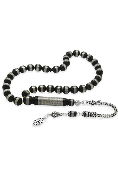 Tesbihane 925 проба срібла з металевими пружинами, циліндричний виріз, чорний кукуш, чотки