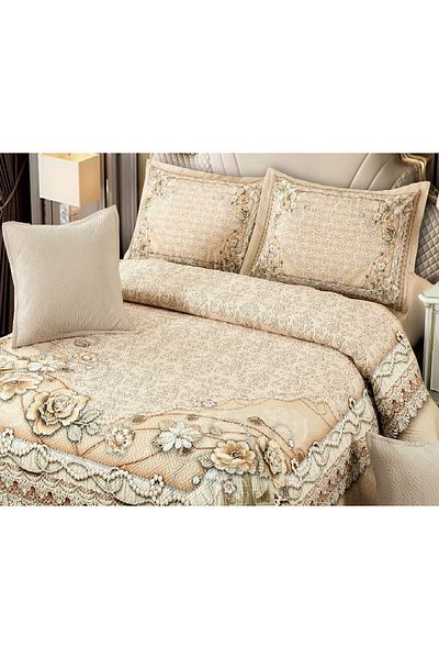 CHIRASO CHIRASO Velvet Duvet Cover Set, 5 Pieces, 230x250, Flower Print, cream brown