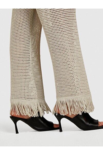 Sisley Viscose Blend Knitted Motif Fringe Hem Culotte Pants Women's Gray Trousers - 324P196Pmf008