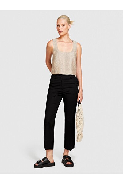 Sisley Stretch Cotton Pleated Pants Women's Black Trousers - 324P4Iullf02Y