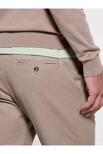 Sisley Erk_Cotton Blend Slim Fit Chino Pants Men's Light Brown Trousers - 324A4Jgcsf04W