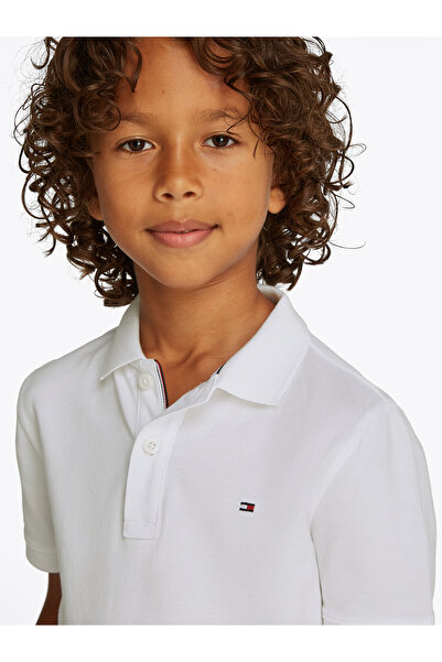 Tommy Hilfiger Boys Bright White Flag Embroidery Regular Fit Short Sleeve Polo T-Shirt