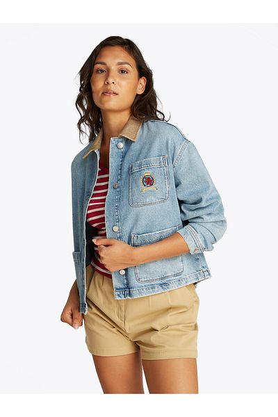 Tommy Hilfiger Women Denim Light Blue Crest Contrast Collar Denim Jacket