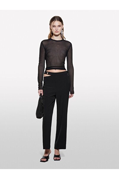 Sisley Beli Chain Detailed Flowy Pants Women's Black Trousers - 325P41H1Lf06Z