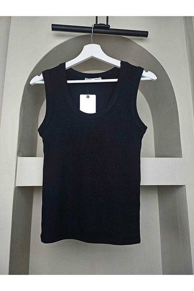 Telablanka Square Collar Ribbed Undershirt_Black