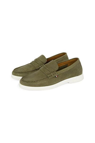 Tommy Hilfiger Men Army Green Signature Leather Loafers