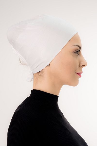 Şalcenneti.com White Color Bonnet with Seamless Tie on the Front