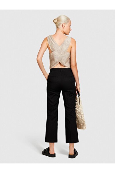 Sisley Stretch Cotton Pleated Pants Women's Black Trousers - 324P4Iullf02Y