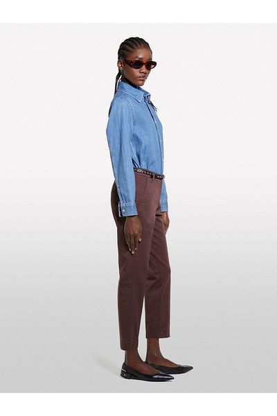Sisley Stretch Cotton Regular Waist Chino Pants Women's Brown Pants - 325P4Byw55Ah6