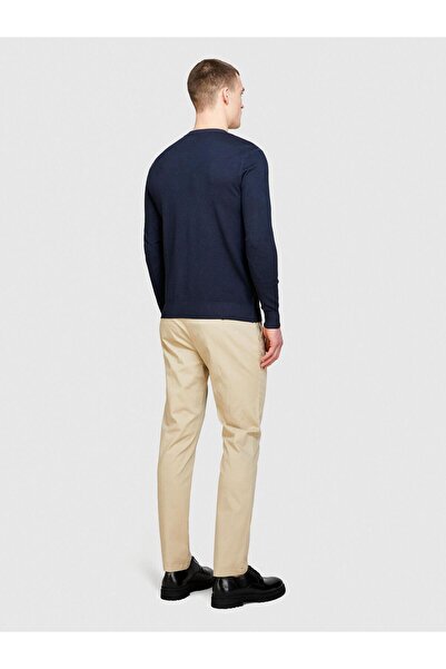 Sisley Stretch Cotton Belt Hole Slim Fit Pants Men's Beige Trousers - 324P4Aihsf021