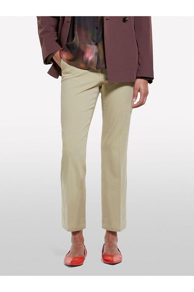 Sisley Stretch Cotton Piping Back Pocket Pants Women's Sand Color Pants - 325P49Male02X