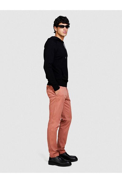 Sisley Stretch Cotton Belt Hole Slim Fit Pants Men's Burgundy Trousers - 324P4Aihsf021