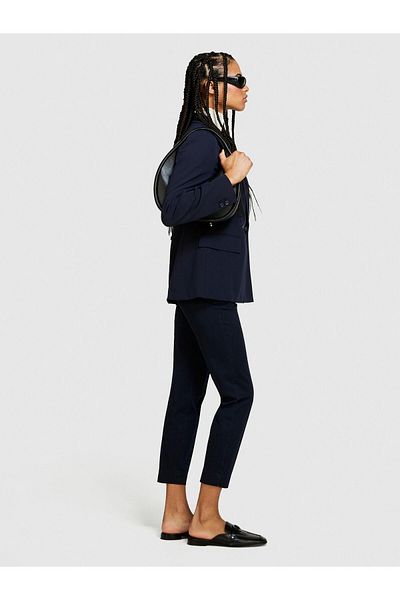 Sisley Stretch Cotton Waistband Hollowed Out Regular Waist Chino Pants Women Navy Blue Pants - 324P4Byw55Ah6