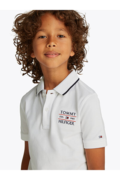 Tommy Hilfiger Boys White Flag Embroidery Short Sleeve Polo T-Shirt