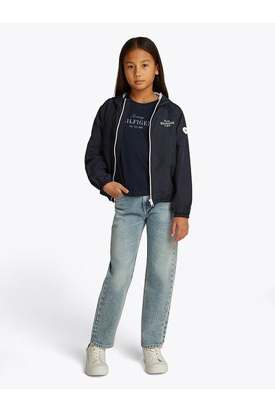 Tommy Hilfiger Girls Dark Night Navy Logo Hooded Windbreaker