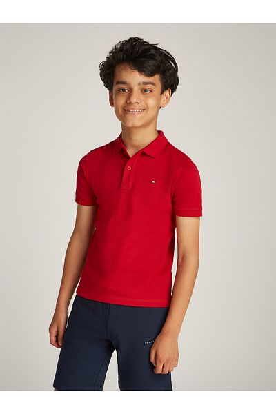 Tommy Hilfiger Boys Medium Red Interlock Regular Fit Short Sleeve Polo T-Shirt