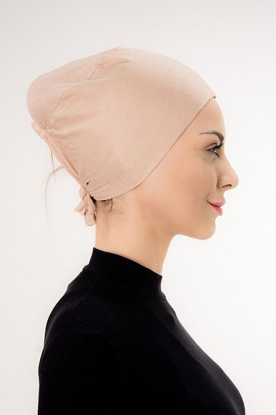 Şalcenneti.com Beige Color Bonnet with Seamless Tie on the Front