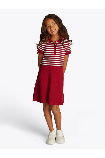 Tommy Hilfiger Tommy Hilfiger Girls Primary Red Stripe Polo Skater Dress
