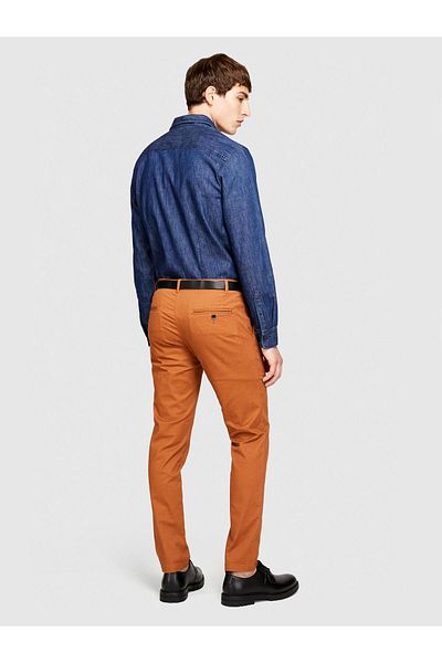 Sisley Slim Fit Vintage Effect Chino Trousers Men's Brown T-Shirt - 323A4Dm6Sf02Y