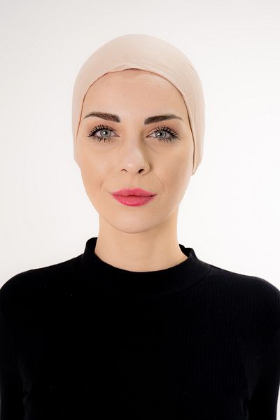 Şalcenneti.com Beige Color Bonnet with Seamless Tie on the Front
