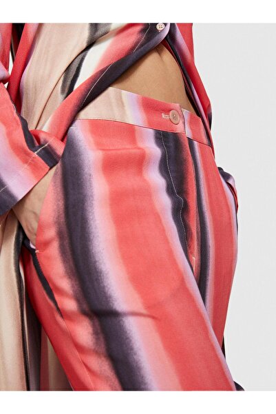 Sisley 100% Viscose All over Patterned Elastic Waistband Pants Women's Green Trousers - 324P4Zdnlf05F