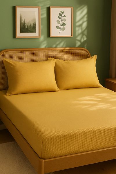 MundoLindo Double Size Gingham Elastic Sheet Set 3 Pieces 100% Natural Cotton