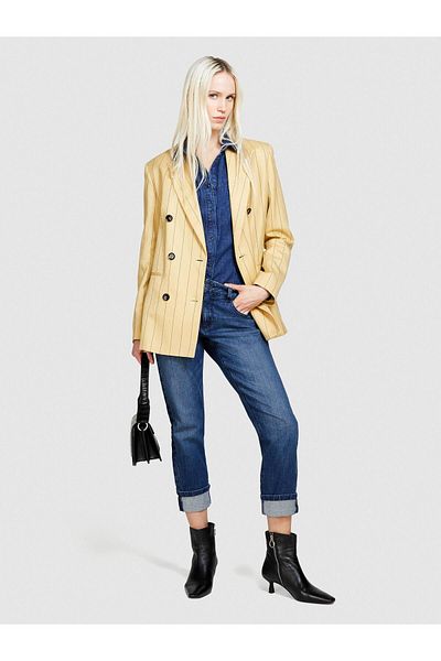 Sisley Stretch Cotton Regular Waist Leg Detail Denim Pants Women Black Mix Pants - 324P44Zale01J