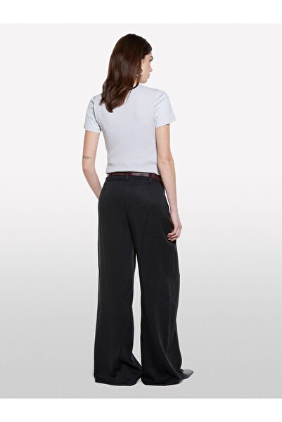 Sisley Pantaloni Palazzo cu detaliu din piele 100% liosel Pantaloni negri pen...