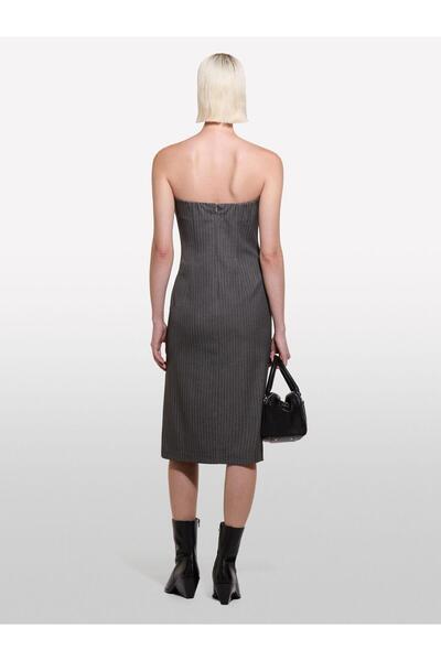 Sisley Strapless Collar Gray Midi Women's Dress 4Opdlv06L