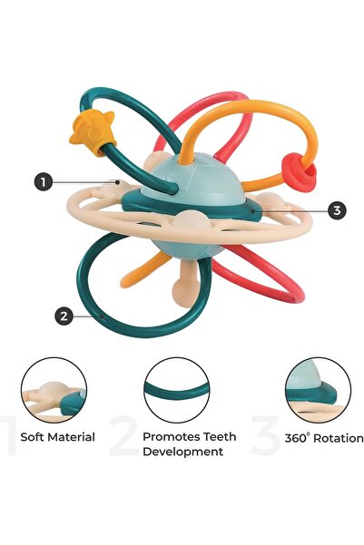 Moon Rotating Activity Ball with Rattle and Teether - Silicone, BPA-Free, 6+ Months