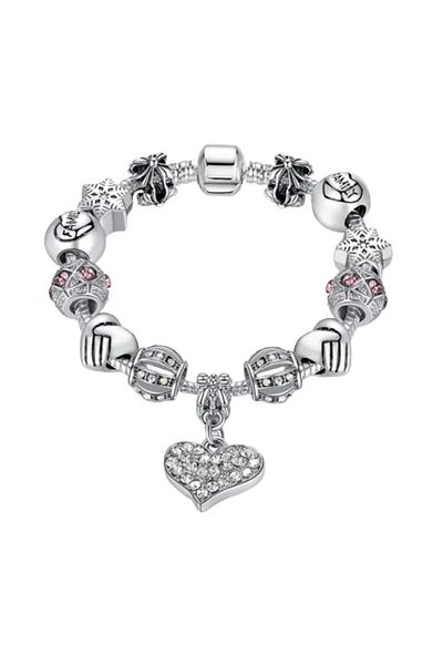 Tessero Women's bracelet with charms, heart-shaped model with zirconia stones, silver plated, clasp