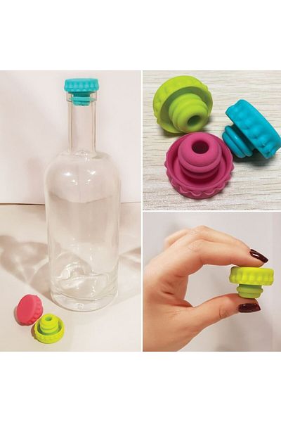 SyaMAG Bottle Stoppers, Silicone, Set of 3, Multicolor