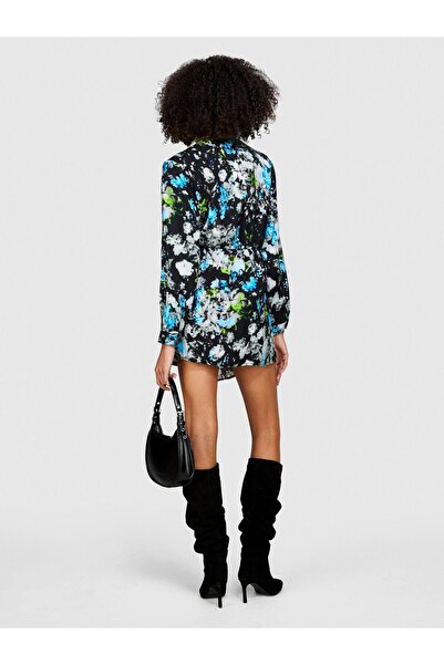 Sisley V Yaka Çok Renkli Standart Kadın Elbise 42WELV04I