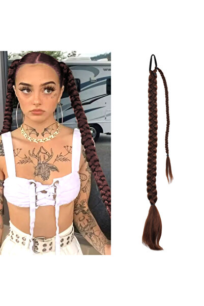 Suzan Peruk Her renk Stokta Saçına Ör ve Çık Uzun Örgü At kuyruğu Postiş saç ...