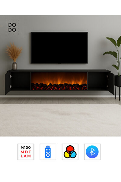 Dodo İç Mimarlık & Mobilya Tasarım PEMA ŞÖMİNELİ DUVARA MONTE TV ÜNİTESİ MDF 180 CM RENK MODU BLUETOOTH UZAKTAN KUMANDALI