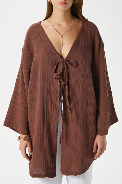 Ritnice Жіночий кімоно Sandra, 100% бавовна, муслін, з шнурками, коричневий