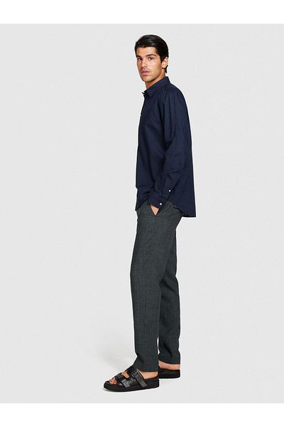 Sisley Linen Cotton Blend Slim Fit Shirt Men's Navy Blue Shirt - 324P59A2Sq03G