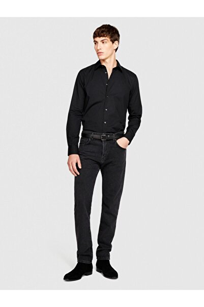 Sisley Сlim Fit Еластична бавовняна сорочка Чоловіча чорна сорочка - 323A5CNX...