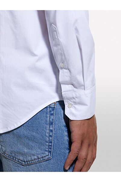 Sisley Cotton Blend Slim Fit Long Sleeve Shirt Men's White Shirt - 324A5Cnxsq032