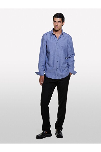 Sisley 100% Cotton Regular Fit Long Sleeve Classic Collar Shirt Men's Black Mix Shirt - 324A56Igsq040